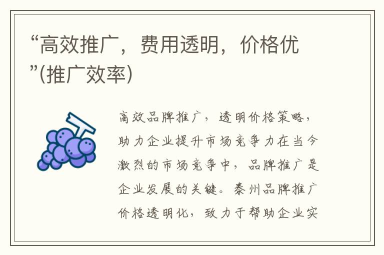 “高效推广，费用透明，价格优”(推广效率)