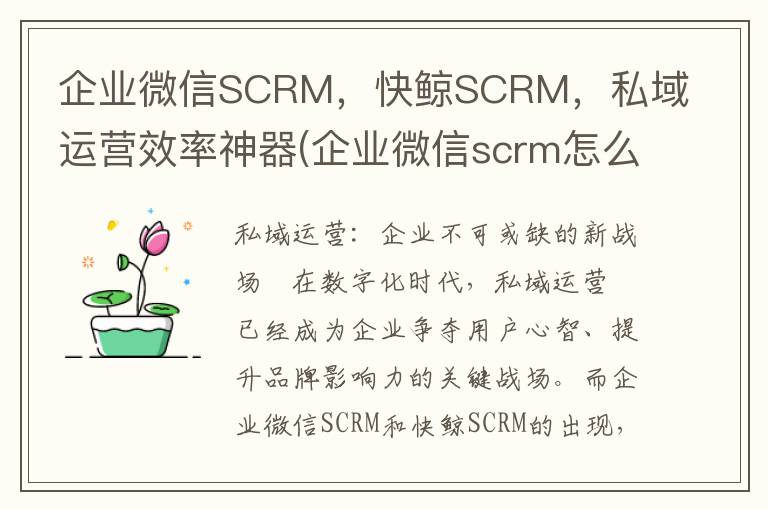 企业微信SCRM，快鲸SCRM，私域运营效率神器(企业微信scrm怎么用)