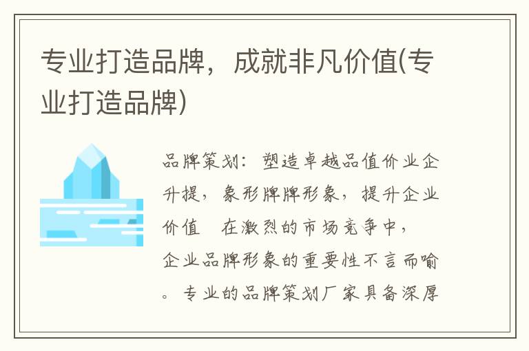 专业打造品牌，成就非凡价值(专业打造品牌)