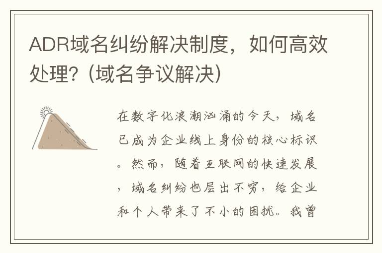ADR域名纠纷解决制度，如何高效处理？(域名争议解决)