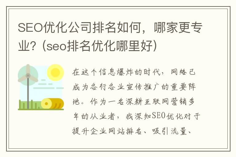 SEO优化公司排名如何，哪家更专业？(seo排名优化哪里好)