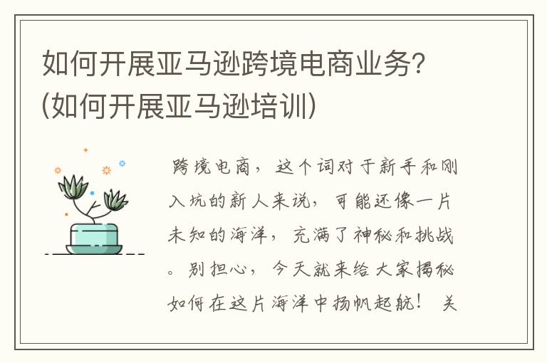 如何开展亚马逊跨境电商业务？(如何开展亚马逊培训)