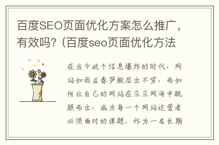 百度SEO页面优化方案怎么推广，有效吗？(百度seo页面优化方法)