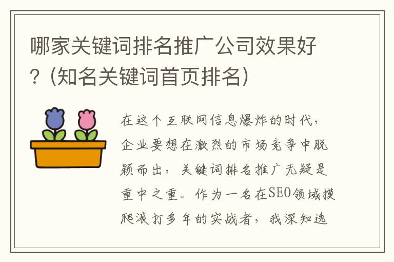 哪家关键词排名推广公司效果好？(知名关键词首页排名)