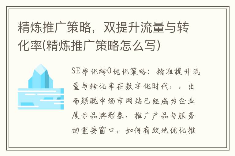 精炼推广策略，双提升流量与转化率(精炼推广策略怎么写)