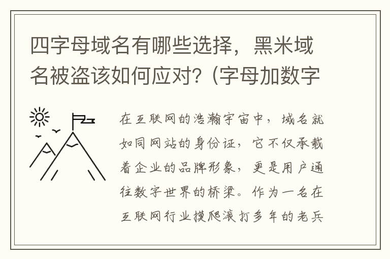 四字母域名有哪些选择，黑米域名被盗该如何应对？(字母加数字四字域名)