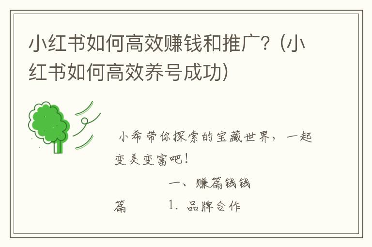 小红书如何高效赚钱和推广？(小红书如何高效养号成功)
